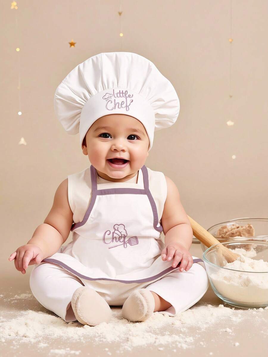 Baby Boy Chef Hat and Apron Photography Outfit Set for Newborn Photoshoots