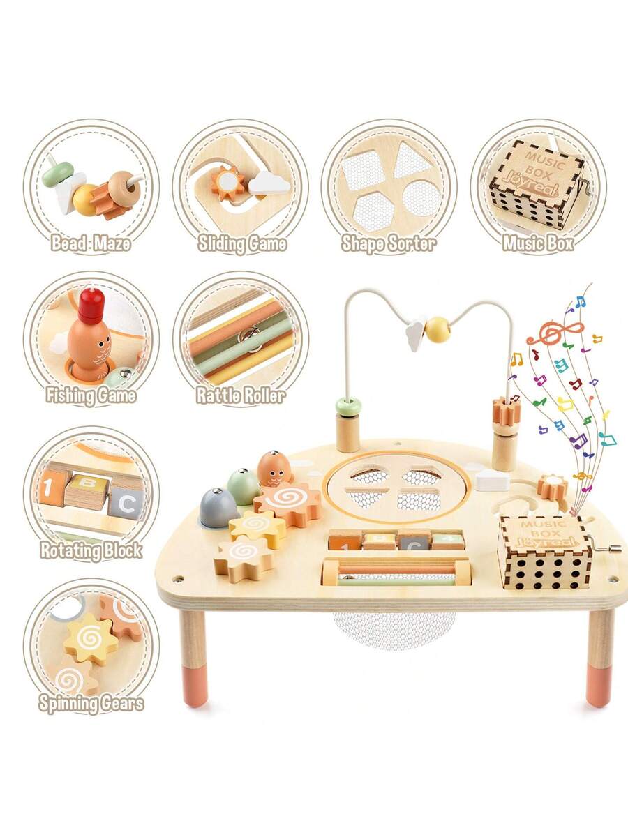8-in-1 Montessori Wooden Activity Table for Toddlers Sensory Learning Toy for Kids 18 Months+