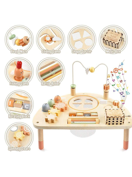 8-in-1 Montessori Wooden Activity Table for Toddlers Sensory Learning Toy for Kids 18 Months+