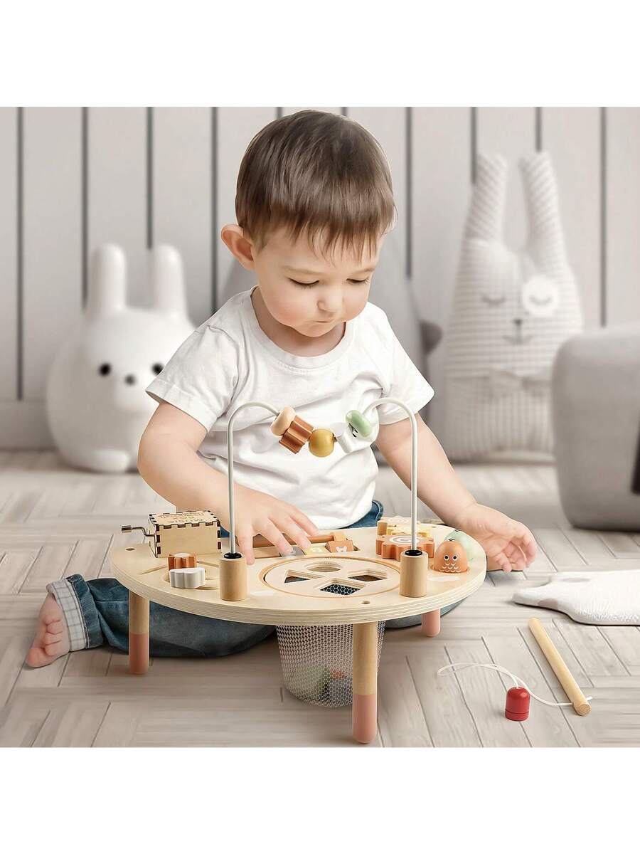 8-in-1 Montessori Wooden Activity Table for Toddlers Sensory Learning Toy for Kids 18 Months+