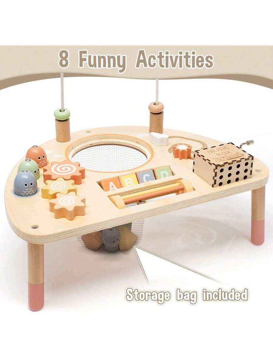 8-in-1 Montessori Wooden Activity Table for Toddlers Sensory Learning Toy for Kids 18 Months+