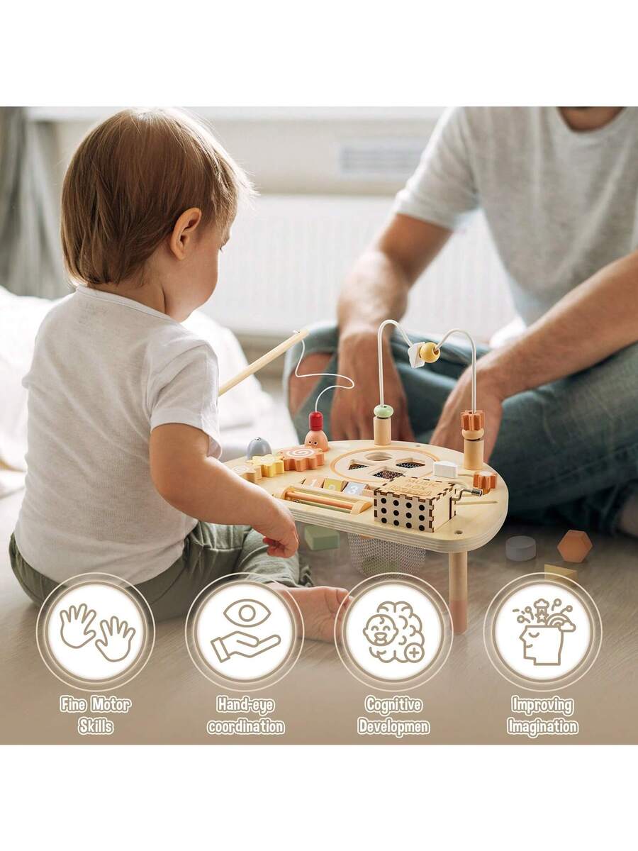 8-in-1 Montessori Wooden Activity Table for Toddlers Sensory Learning Toy for Kids 18 Months+
