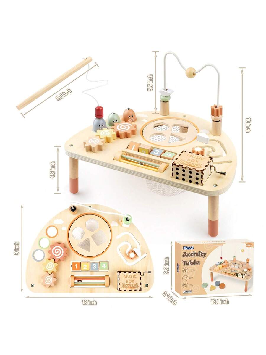 8-in-1 Montessori Wooden Activity Table for Toddlers Sensory Learning Toy for Kids 18 Months+
