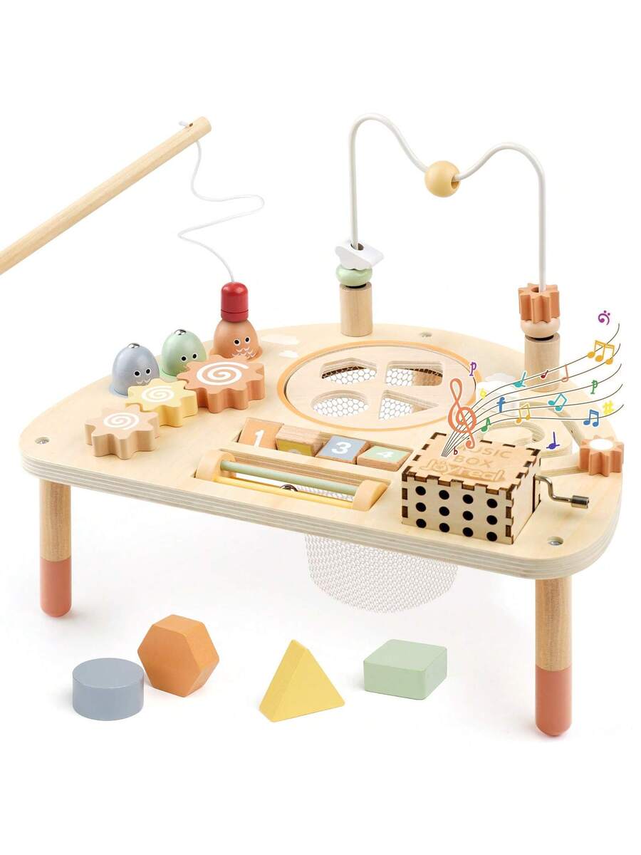 8-in-1 Montessori Wooden Activity Table for Toddlers Sensory Learning Toy for Kids 18 Months+