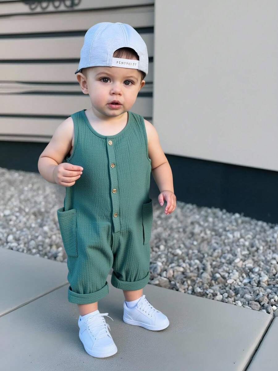 Unisex Newborn Baby Apricot Striped Sleeveless Romper Casual Spring Summer Vacation Outfit