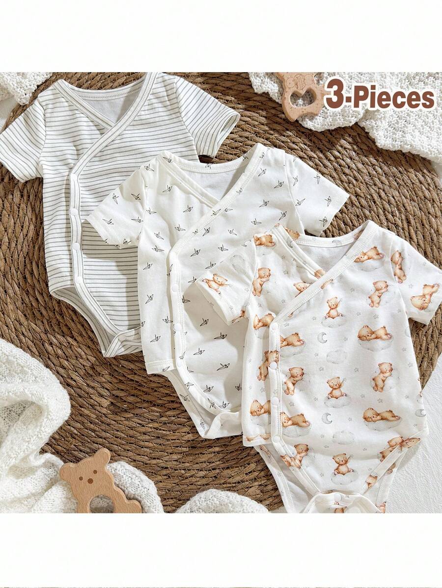 Baby Girl 3pcs Soft Knit Clothes Set - Striped Origami Crane Long Sleeve Bodysuit