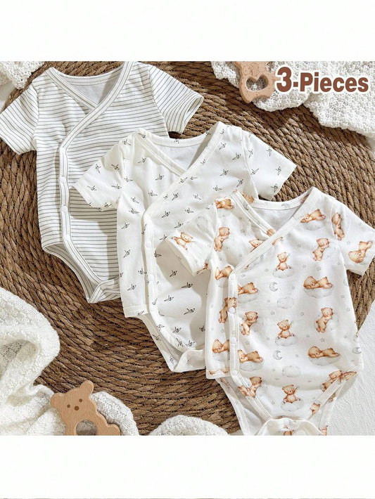 Baby Girl 3pcs Soft Knit Clothes Set - Striped Origami Crane Long Sleeve Bodysuit