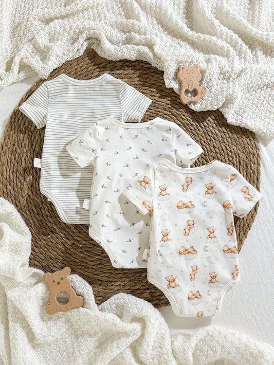 Baby Girl 3pcs Soft Knit Clothes Set - Striped Origami Crane Long Sleeve Bodysuit