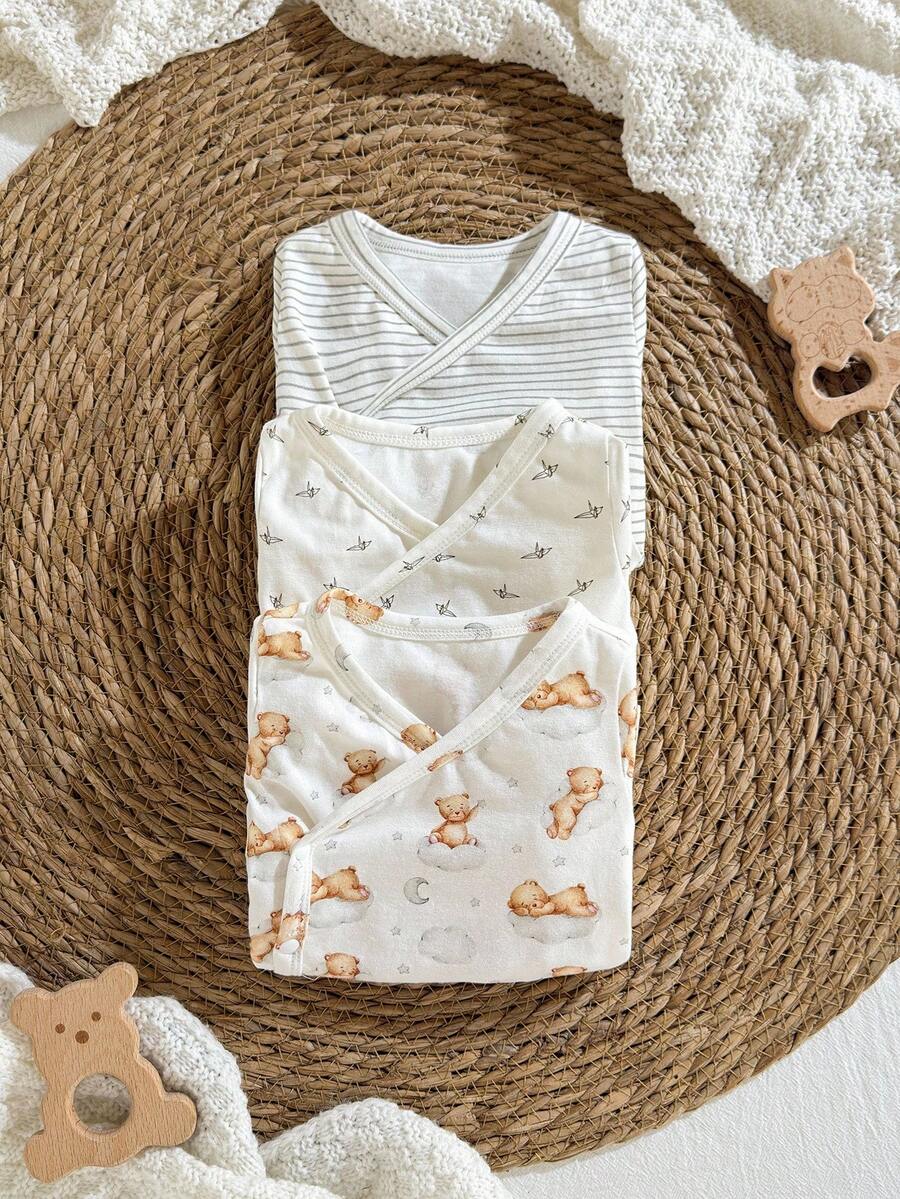Baby Girl 3pcs Soft Knit Clothes Set - Striped Origami Crane Long Sleeve Bodysuit