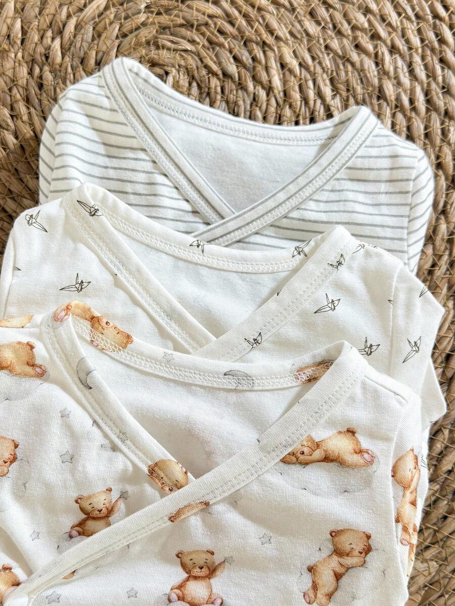 Baby Girl 3pcs Soft Knit Clothes Set - Striped Origami Crane Long Sleeve Bodysuit
