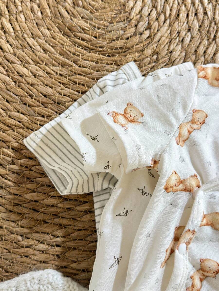 Baby Girl 3pcs Soft Knit Clothes Set - Striped Origami Crane Long Sleeve Bodysuit