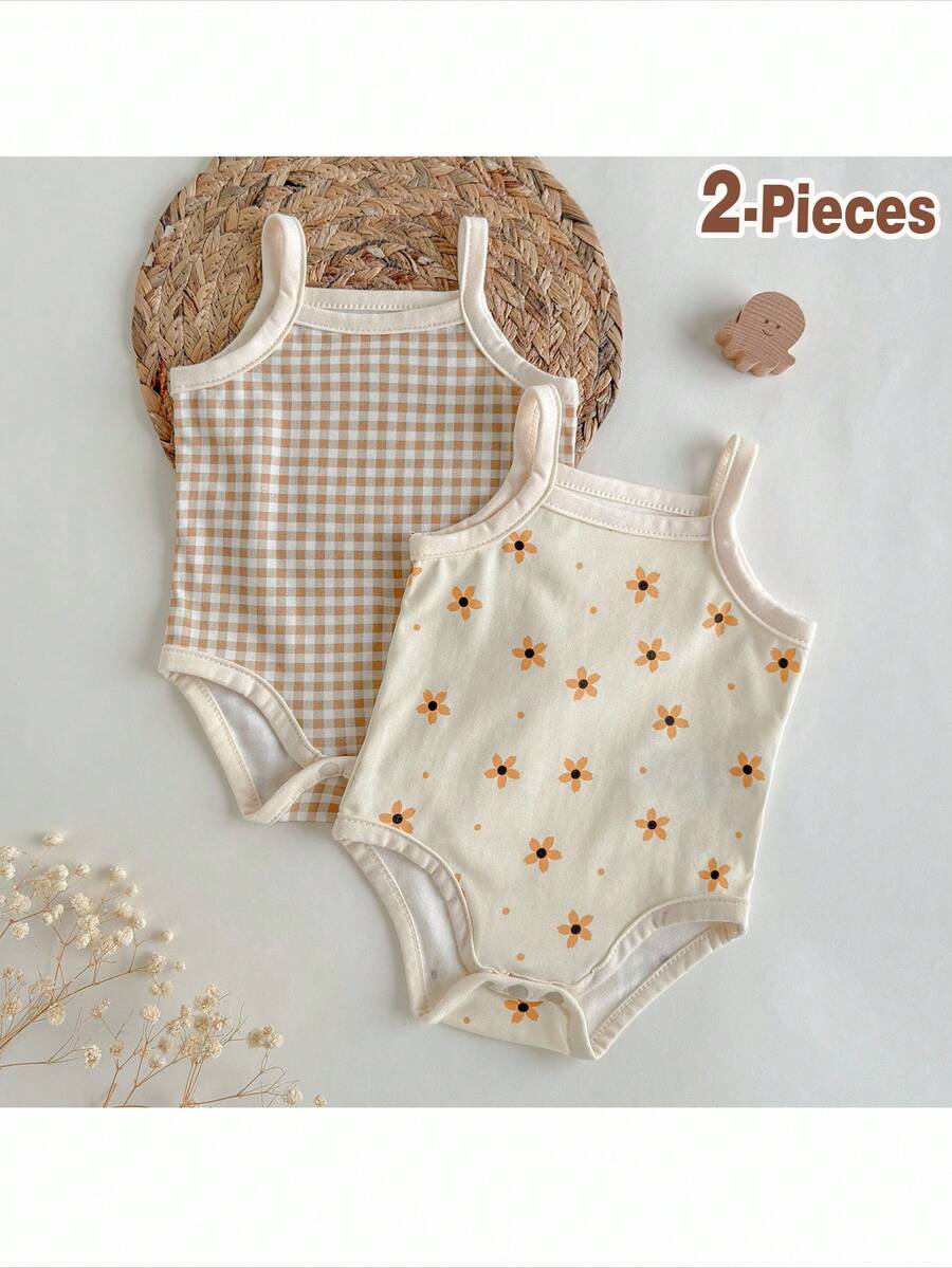 Newborn Baby Girl Floral Botanical Camisole Bodysuit - Rib-Knit 2 Piece Coordinating Set