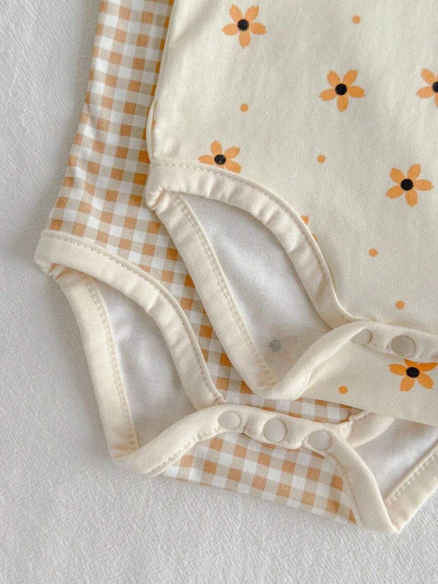 Newborn Baby Girl Floral Botanical Camisole Bodysuit - Rib-Knit 2 Piece Coordinating Set