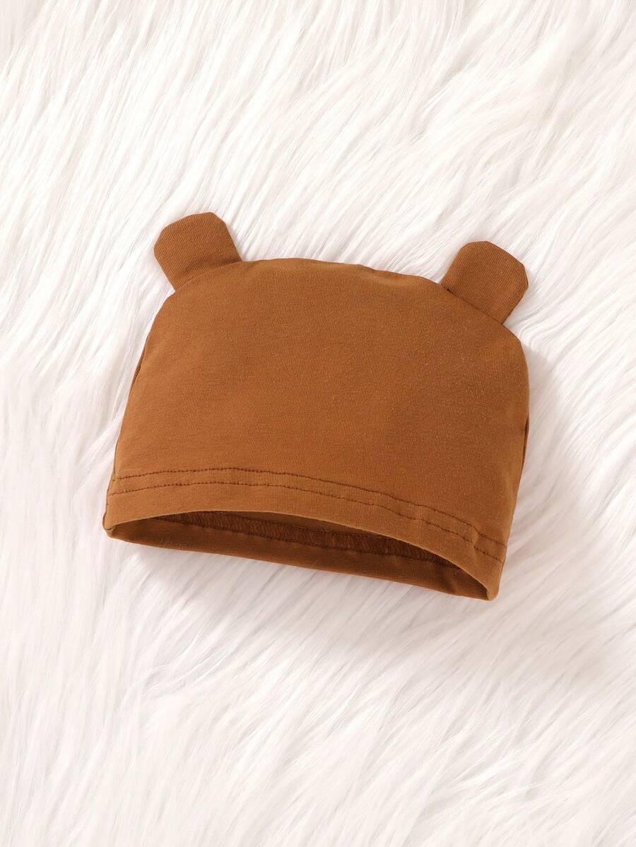 3pcs Cartoon Bear Embroidered Baby Boy Jumpsuit Set with Hat and Bib