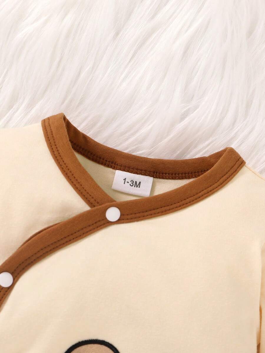 3pcs Cartoon Bear Embroidered Baby Boy Jumpsuit Set with Hat and Bib