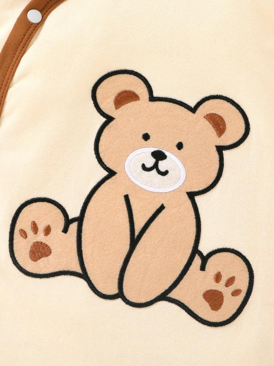 3pcs Cartoon Bear Embroidered Baby Boy Jumpsuit Set with Hat and Bib