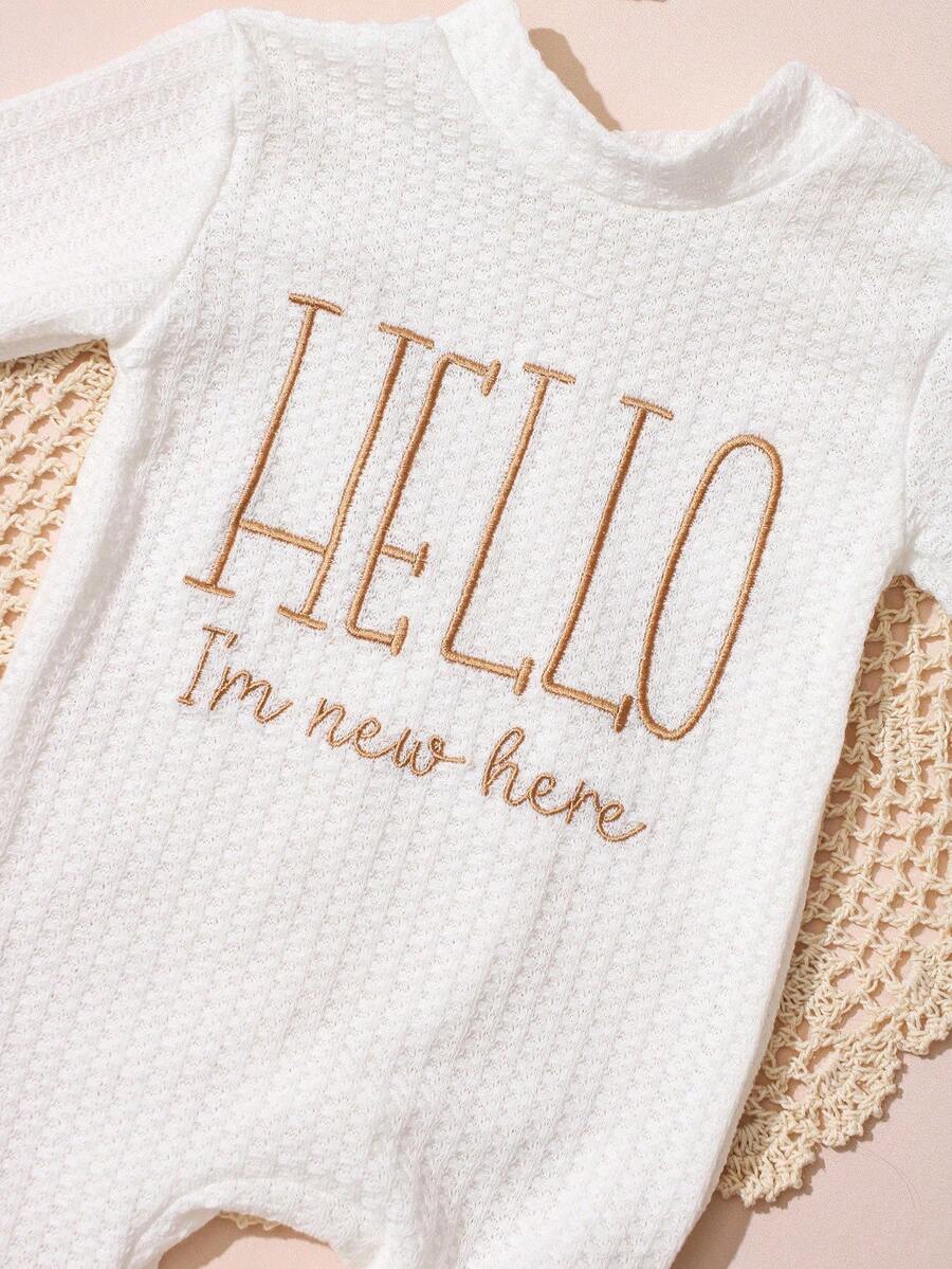 Infant Photo Studio Shooting Props - "HELLO" Embroidered Jumpsuit & Matching Hat