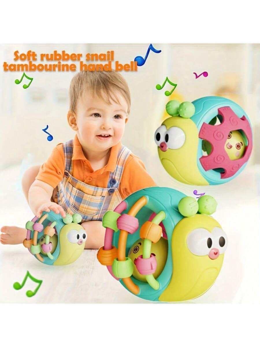 Baby Silicone Snail and Elephant Rattle Ball Teether Sensory Grasp Toy for Infants
