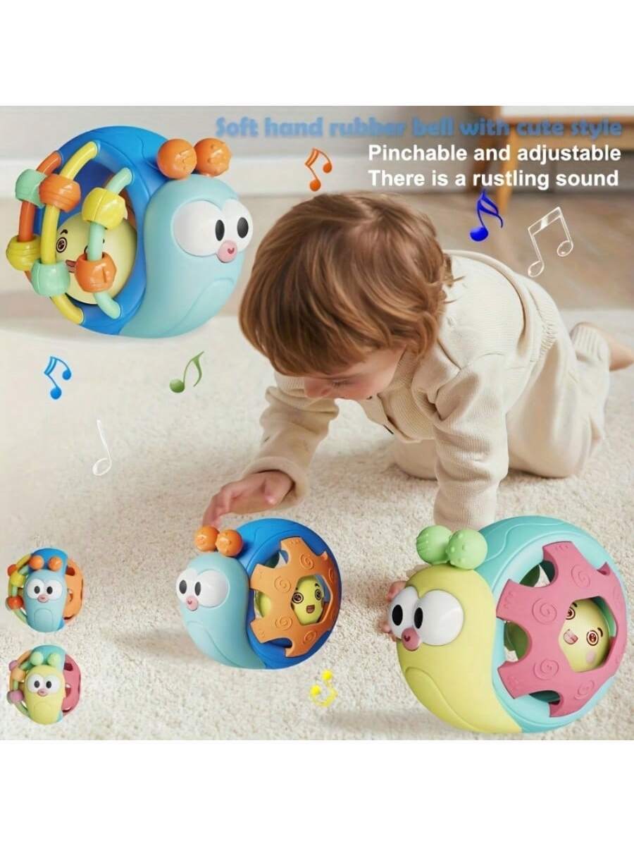 Baby Silicone Snail and Elephant Rattle Ball Teether Sensory Grasp Toy for Infants