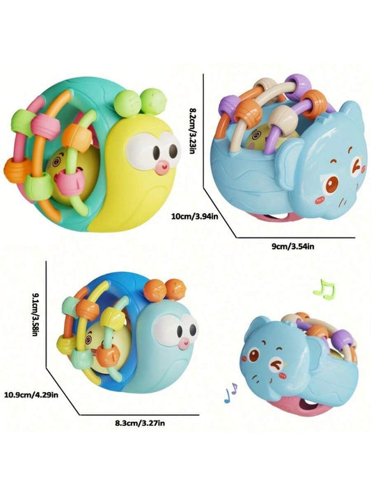 Baby Silicone Snail and Elephant Rattle Ball Teether Sensory Grasp Toy for Infants