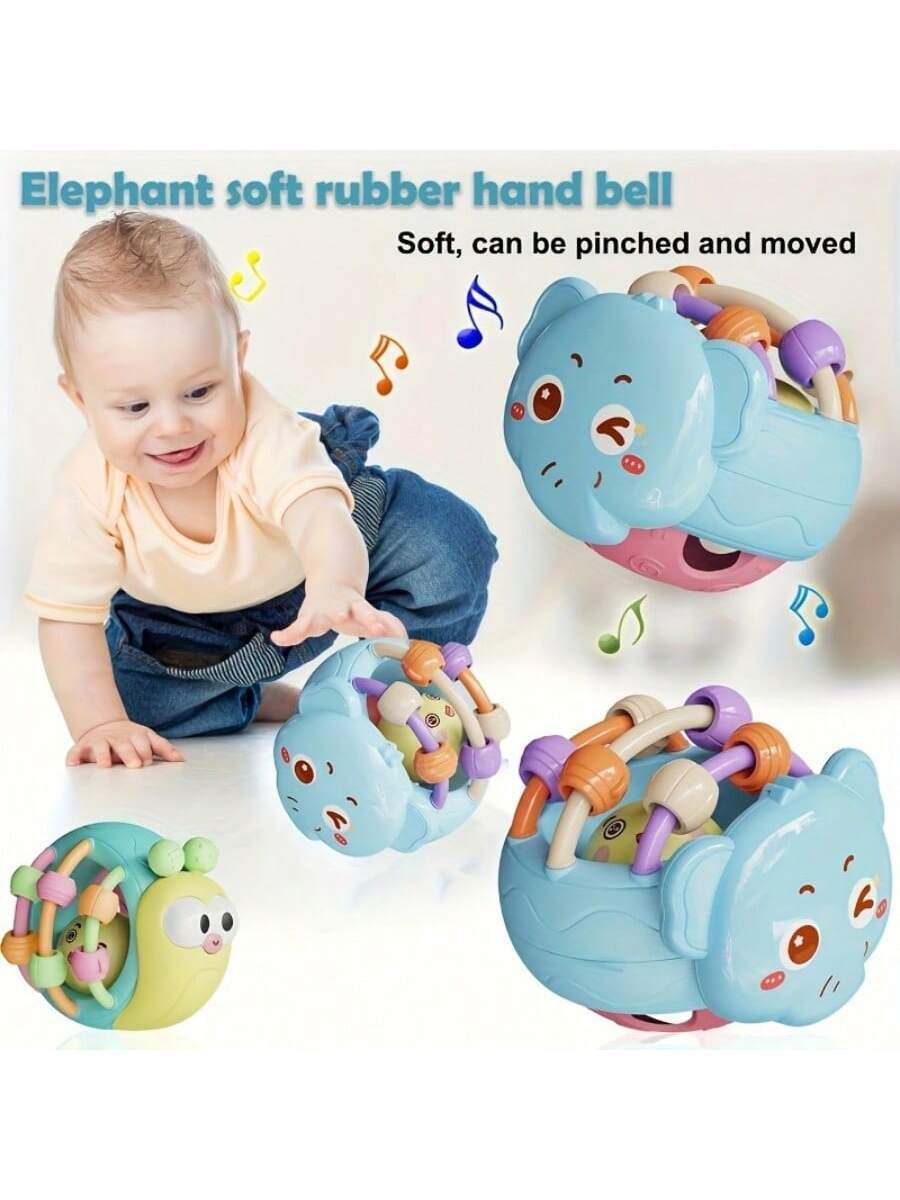 Baby Silicone Snail and Elephant Rattle Ball Teether Sensory Grasp Toy for Infants