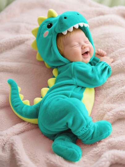 Plush 3D Dinosaur Jumpsuit for Cute Autumn and Winter Daily Wear