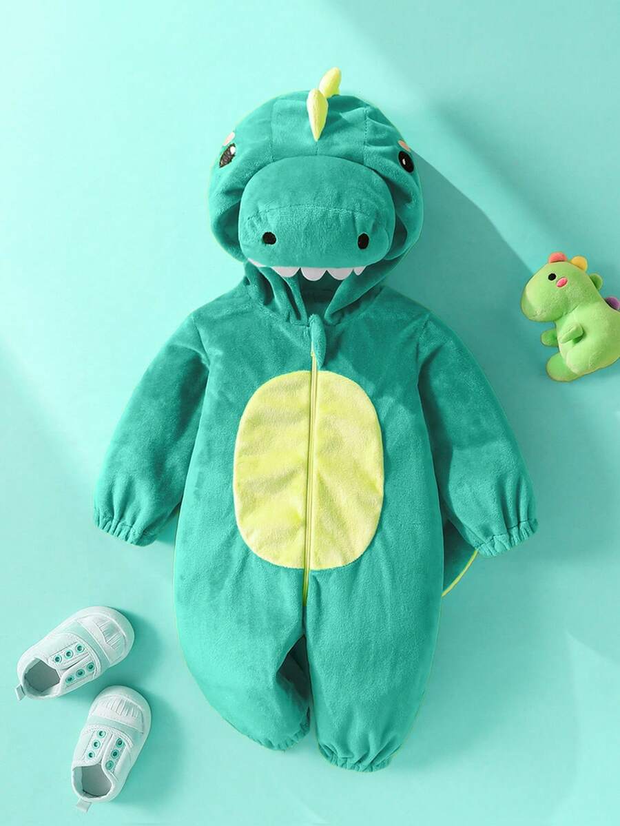 Plush 3D Dinosaur Jumpsuit for Cute Autumn and Winter Daily Wear