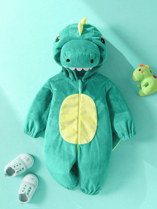 Plush 3D Dinosaur Jumpsuit for Cute Autumn and Winter Daily Wear