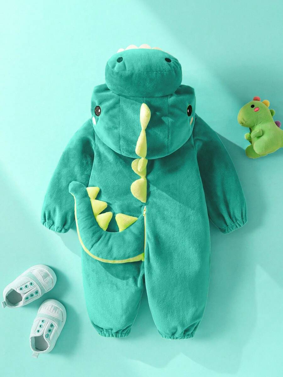 Plush 3D Dinosaur Jumpsuit for Cute Autumn and Winter Daily Wear