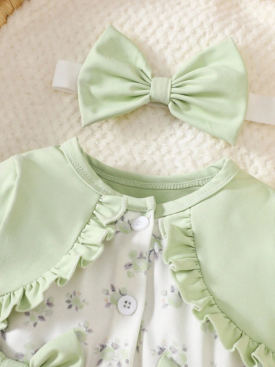 Baby Girl Floral Patchwork Dress & Headband Set - Sweet Pink Autumn Outfit