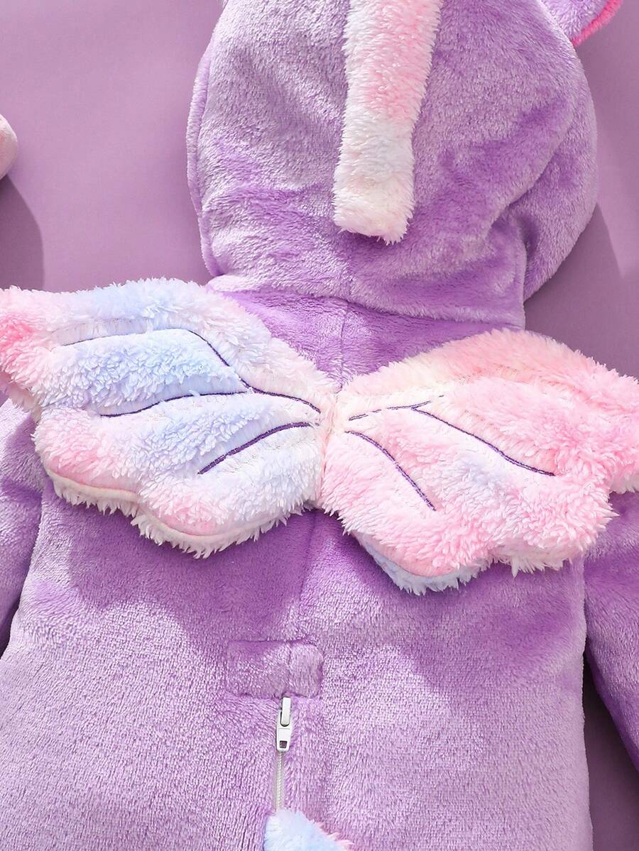Unicorn Plush Jumpsuit with 3D Hat Wings and Tail for Cute Winter Wear