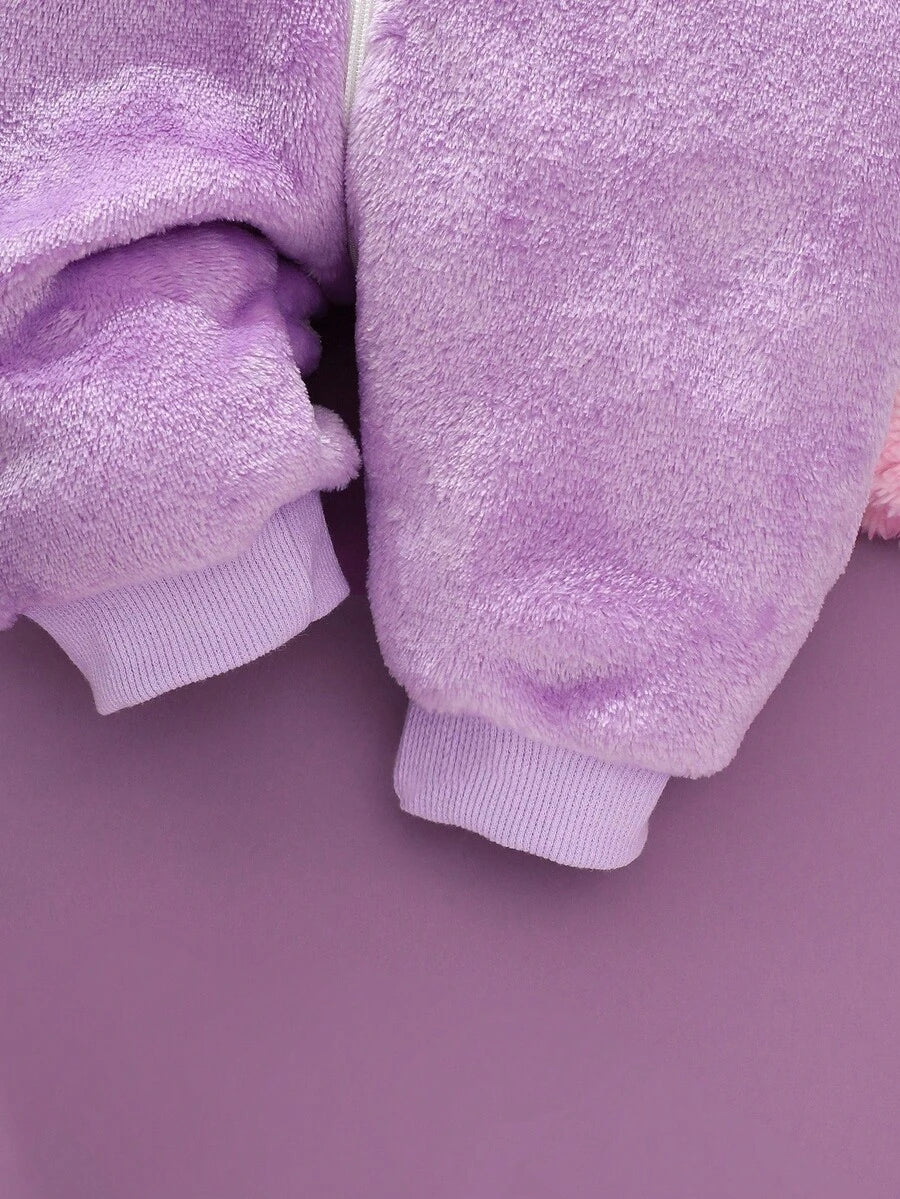 Unicorn Plush Jumpsuit with 3D Hat Wings and Tail for Cute Winter Wear