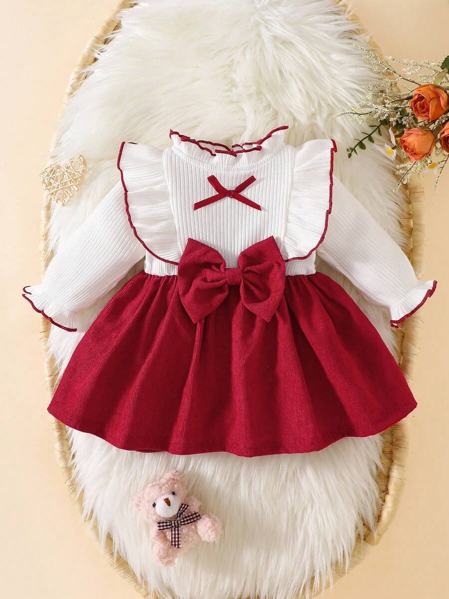 Baby Heart Pattern Dress and Headband Set for Cute All Season Daily Wear