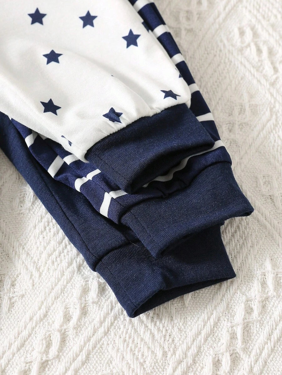 6pcs Baby Romper and Pants Set with Colorblock Stripes and Star Pattern for Spring and Summer