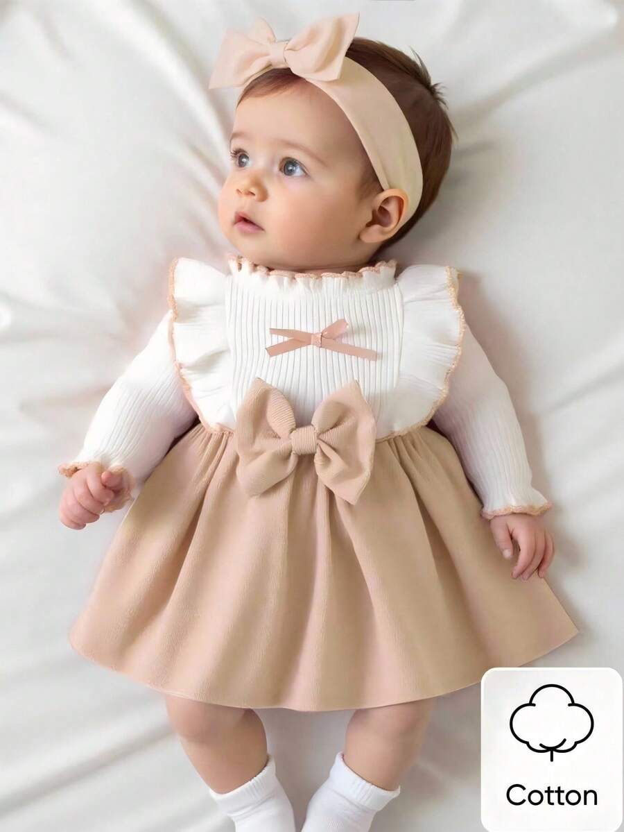 Baby Heart Pattern Dress and Headband Set for Cute All Season Daily Wear