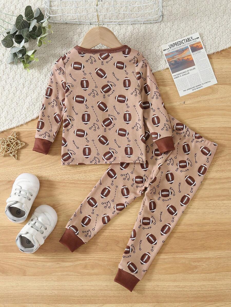 Baby Boy Football Allover Print Long Sleeve Top and Leggings 2 Piece Pajama Set