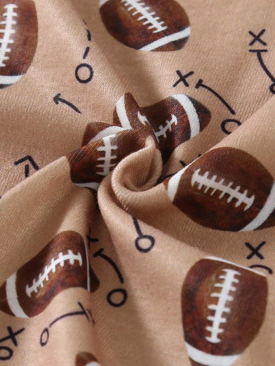 Baby Boy Football Allover Print Long Sleeve Top and Leggings 2 Piece Pajama Set
