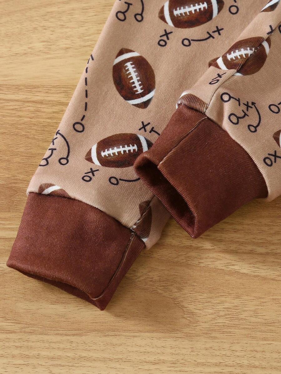 Baby Boy Football Allover Print Long Sleeve Top and Leggings 2 Piece Pajama Set