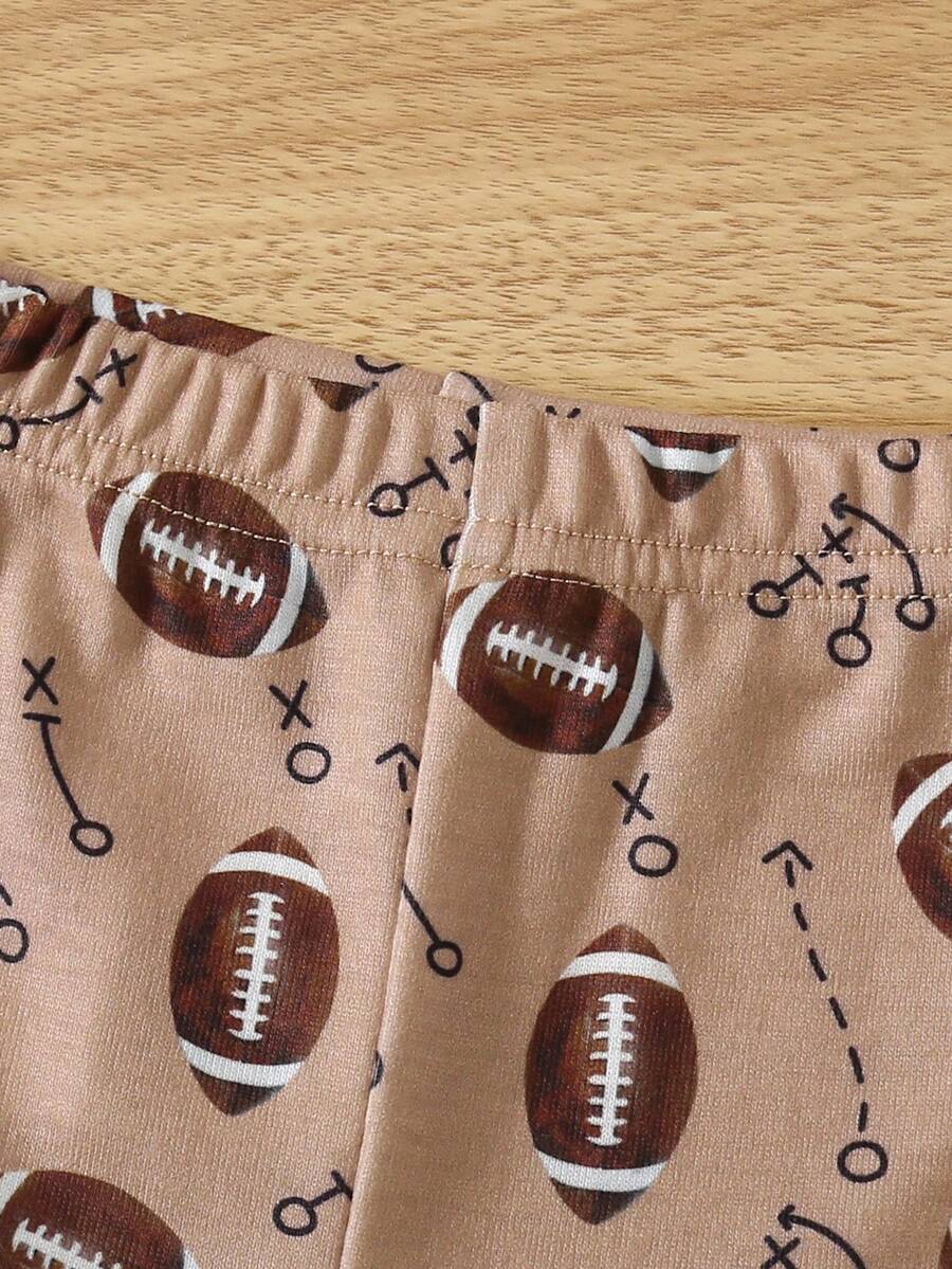 Baby Boy Football Allover Print Long Sleeve Top and Leggings 2 Piece Pajama Set
