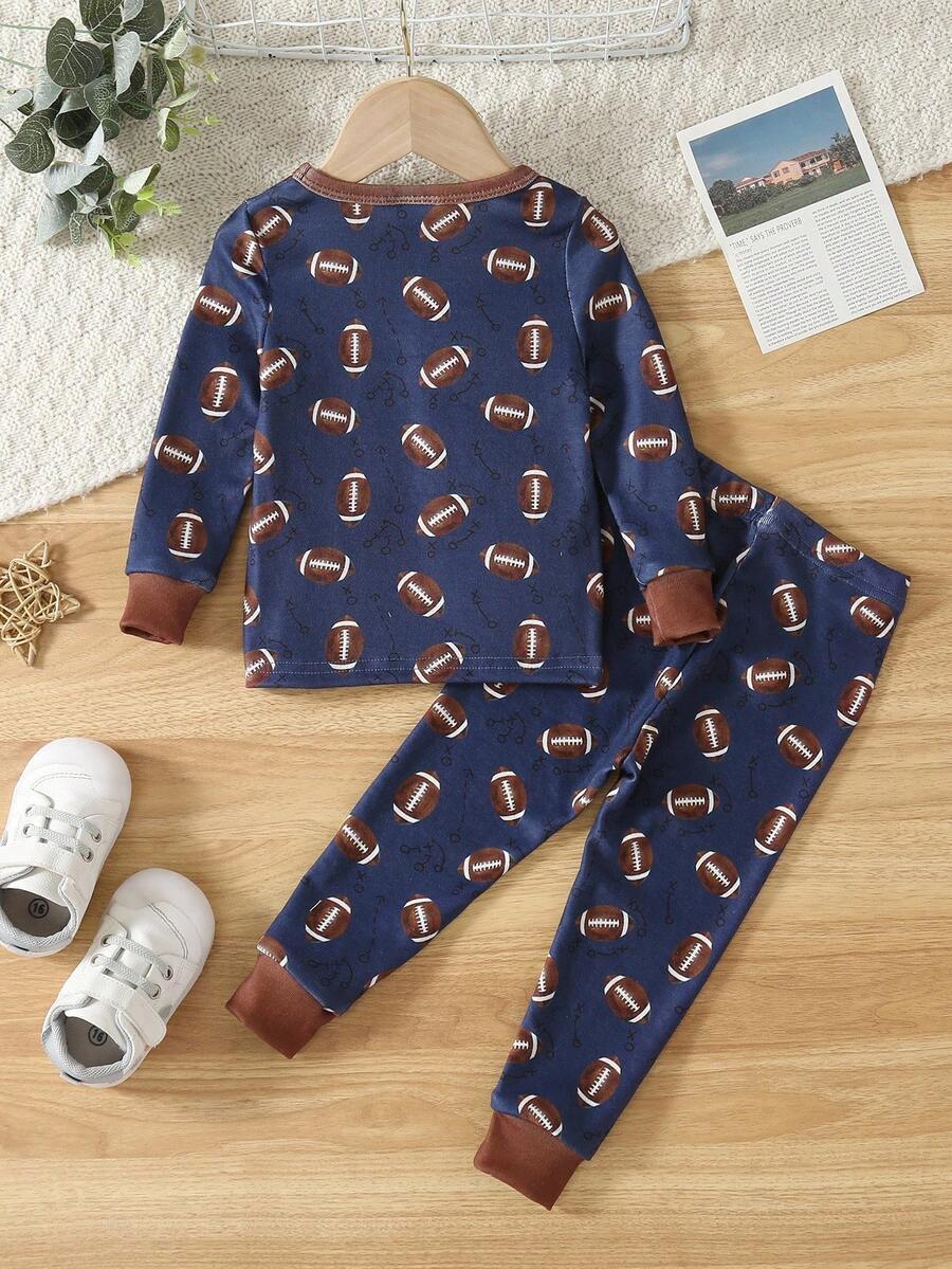 Baby Boy Football Allover Print Long Sleeve Top and Leggings 2 Piece Pajama Set