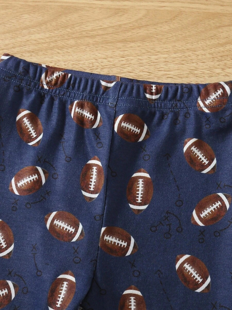 Baby Boy Football Allover Print Long Sleeve Top and Leggings 2 Piece Pajama Set
