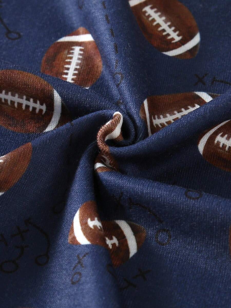 Baby Boy Football Allover Print Long Sleeve Top and Leggings 2 Piece Pajama Set