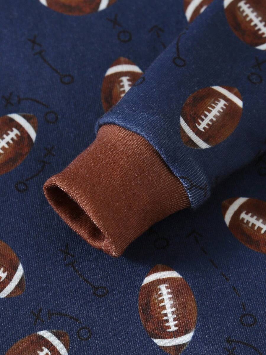 Baby Boy Football Allover Print Long Sleeve Top and Leggings 2 Piece Pajama Set