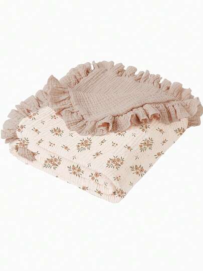 Floral Baby Cotton Blanket Soft Ruffle Edge Receiving Blanket for Newborns and Infants