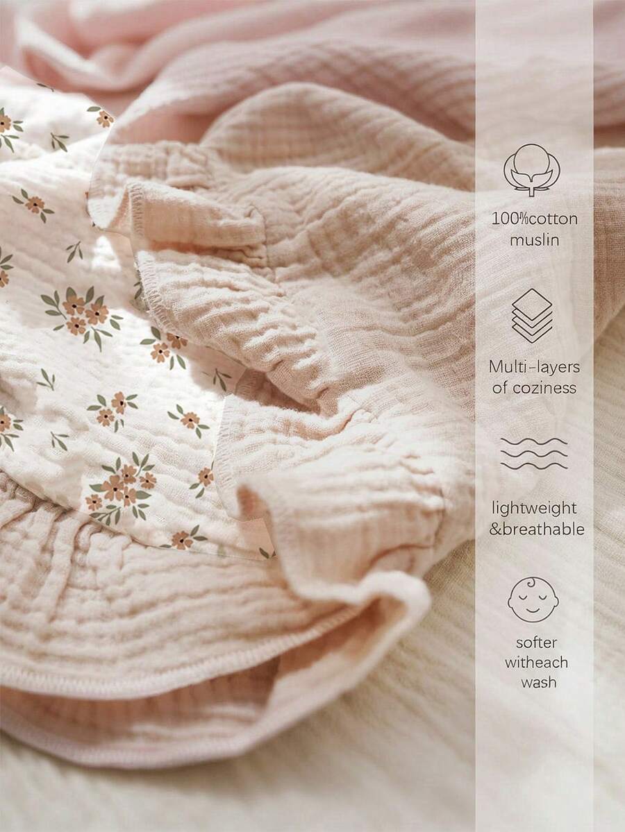 Floral Baby Cotton Blanket Soft Ruffle Edge Receiving Blanket for Newborns and Infants