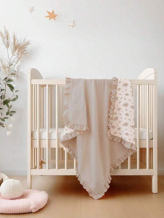 Floral Baby Cotton Blanket Soft Ruffle Edge Receiving Blanket for Newborns and Infants