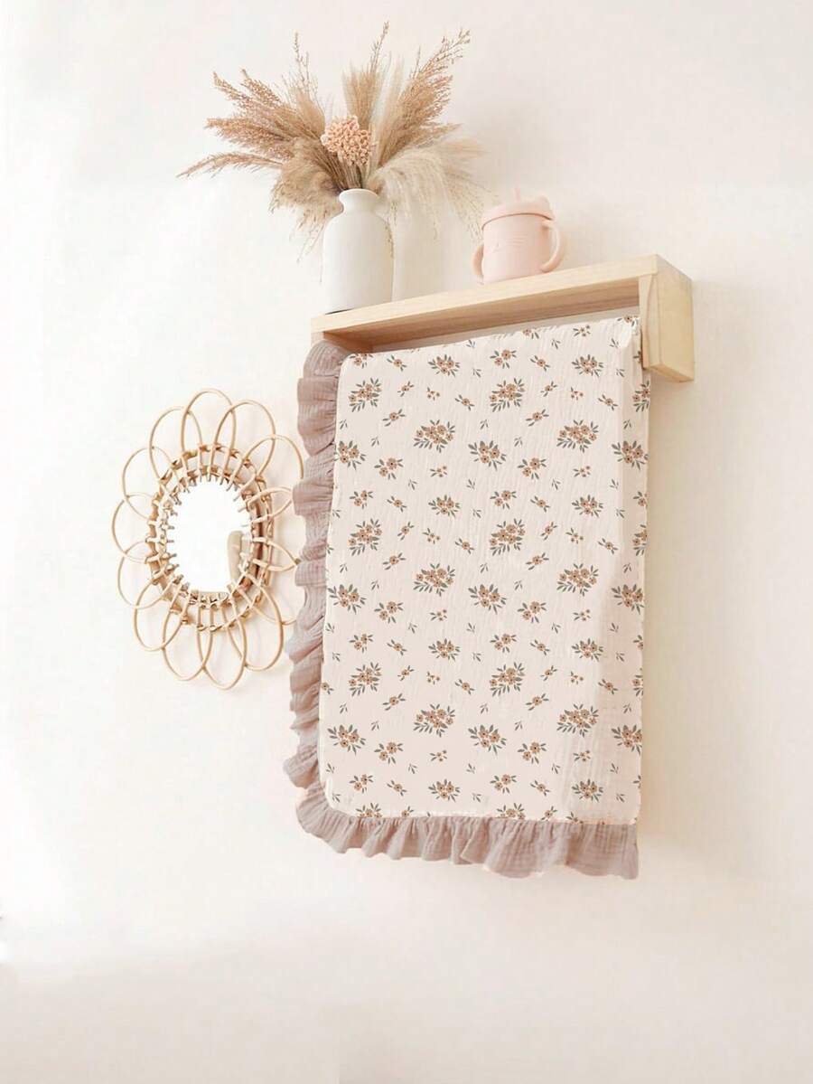 Floral Baby Cotton Blanket Soft Ruffle Edge Receiving Blanket for Newborns and Infants