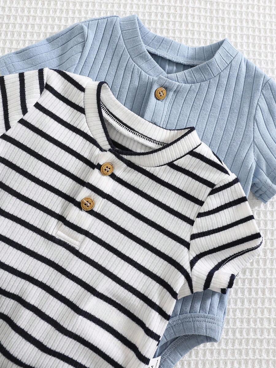 Striped Bodysuit and Shorts 4 Piece Outfit Set for Cute Summer Daily Wear