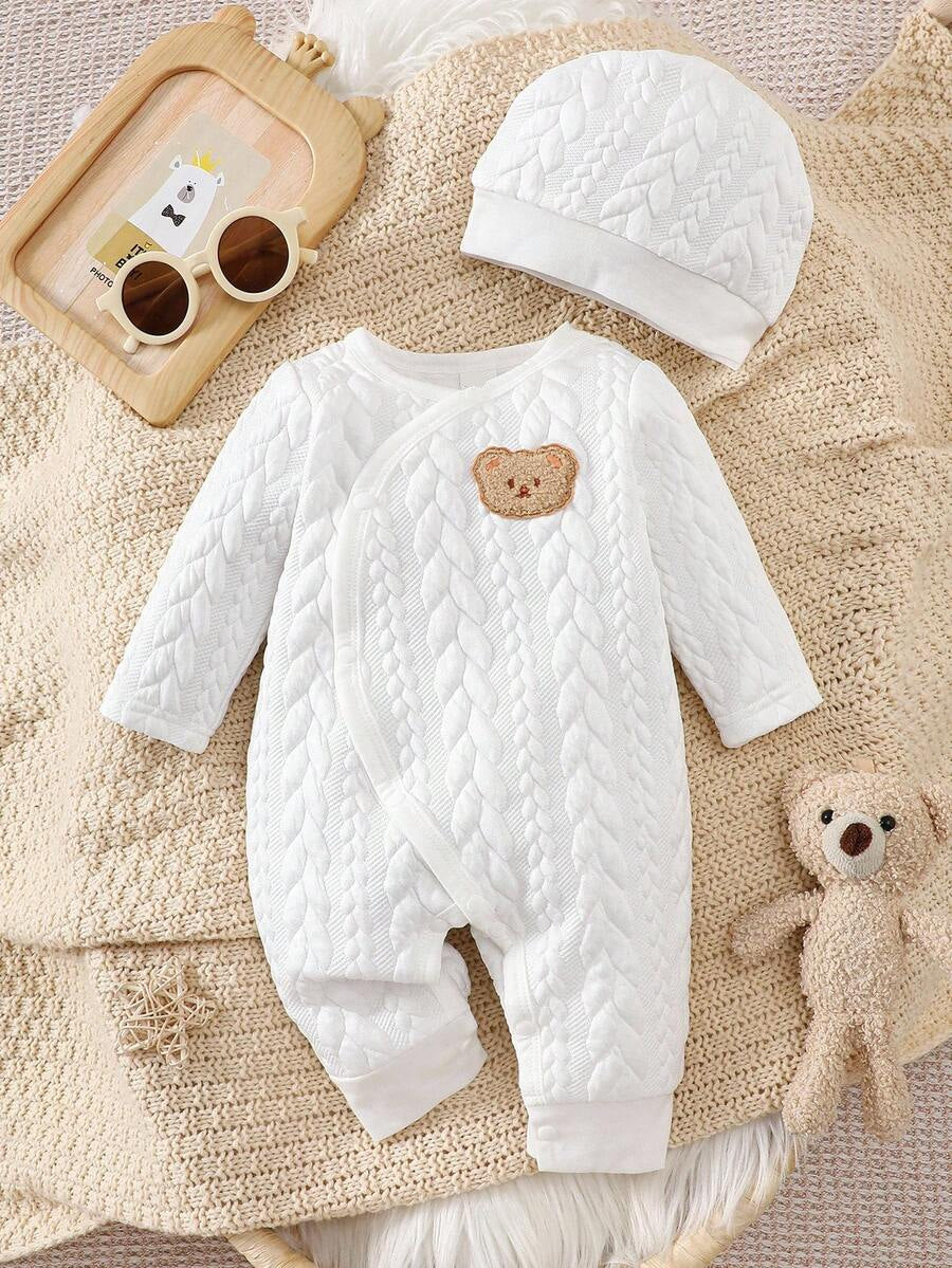 Baby Bear Print Casual Jumpsuit - Durable Fall Winter One-Piece for Infants