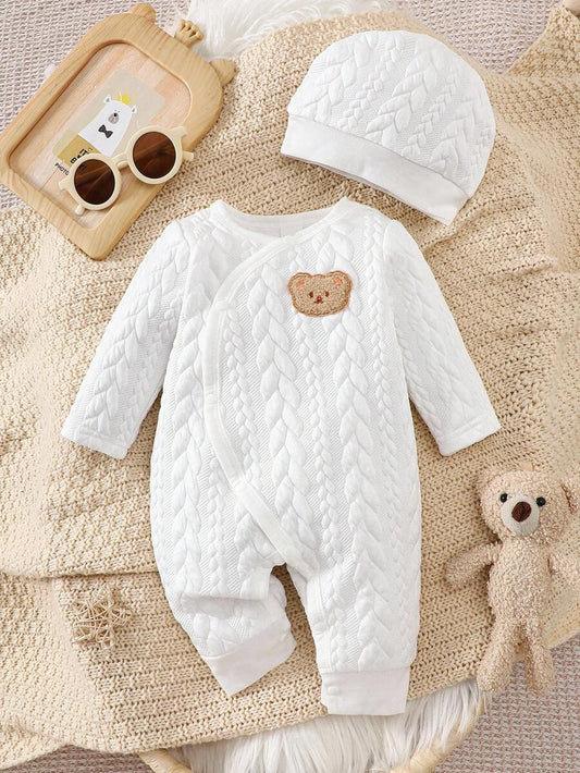 Baby Bear Print Casual Jumpsuit - Durable Fall Winter One-Piece for Infants